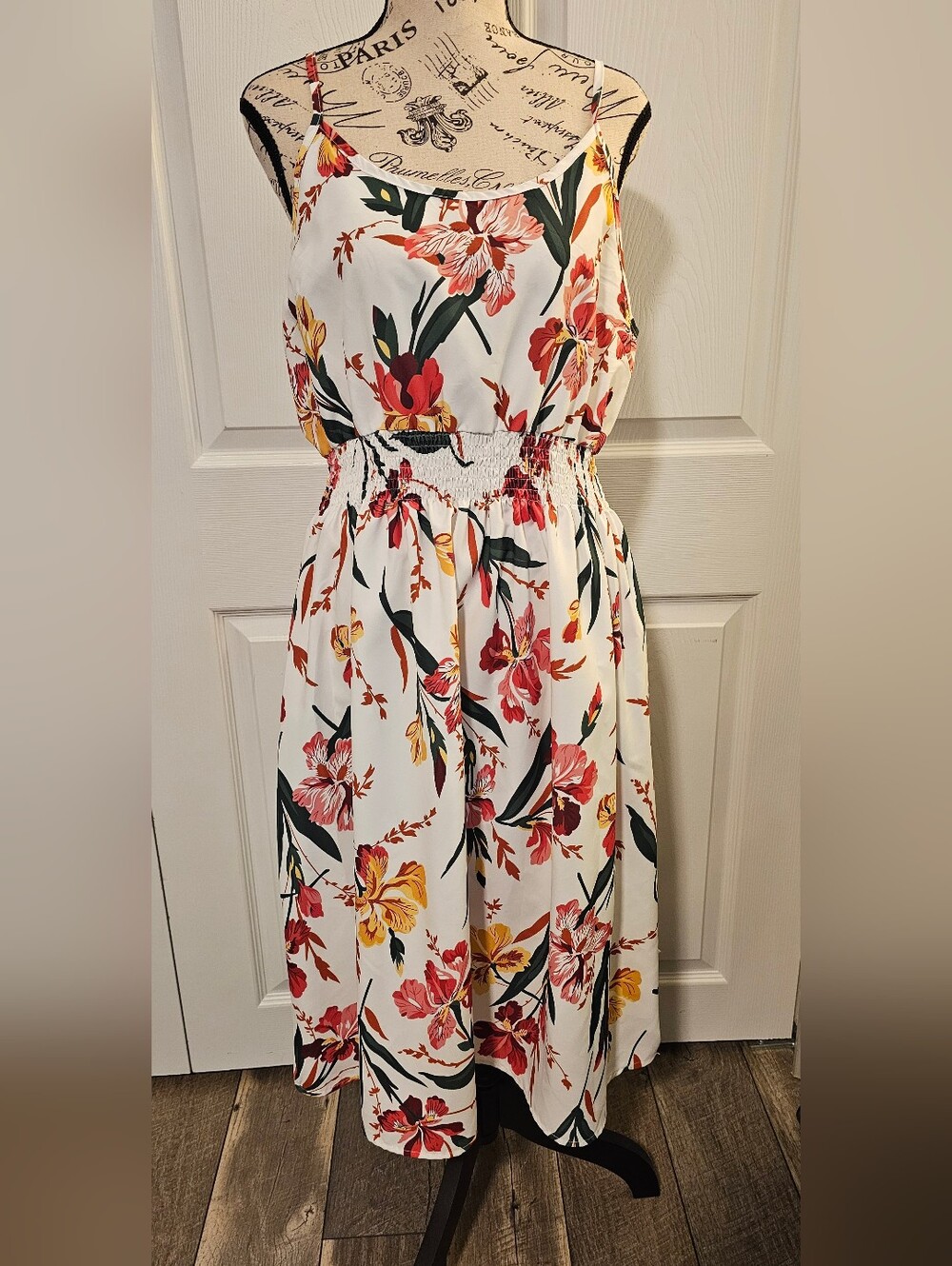 SHEIN Cream Floral Top with Orange & Green Accents